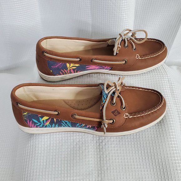Sperry Top Sider Womens Size 8.5 M Boat Deck Shoes Tan Leather Firefish Seaweed - Picture 4 of 9